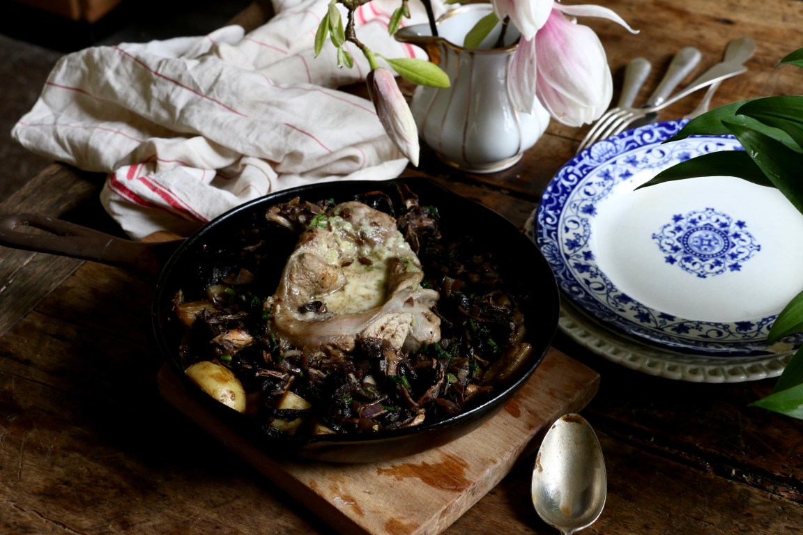 The Jarret de Veau, also Foraged Mushrooms